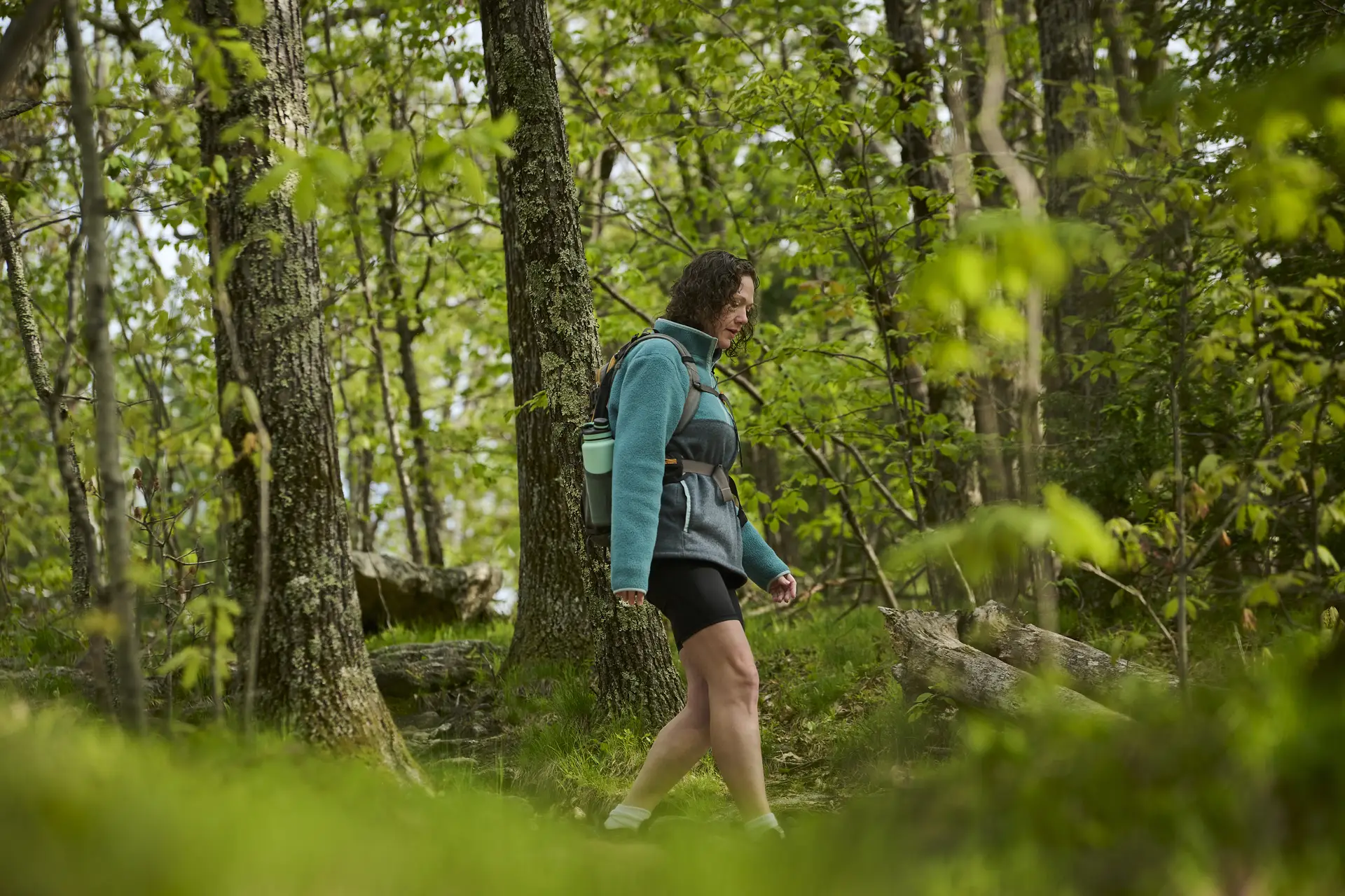 Bariatric patient Krystal Kebler hiking through the woods